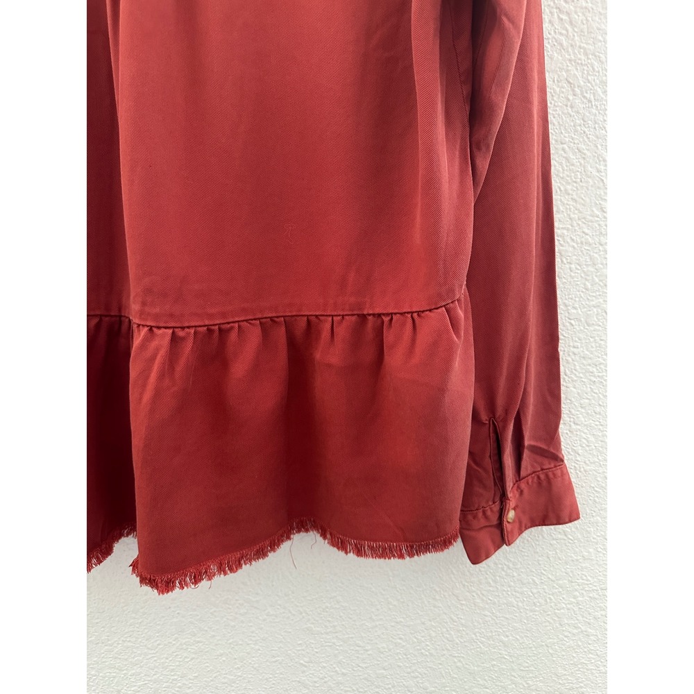Harper Peplum Blouse Women Medium Rust Red Long Sleeve Raw Hem Lyocell Boho - Picture 5 of 9